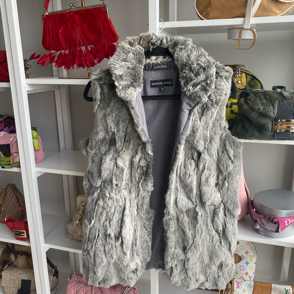 Adrienne Landau Grey Rabbit Fur Vest Jacket 🌪️ - Picture 2 of 8
